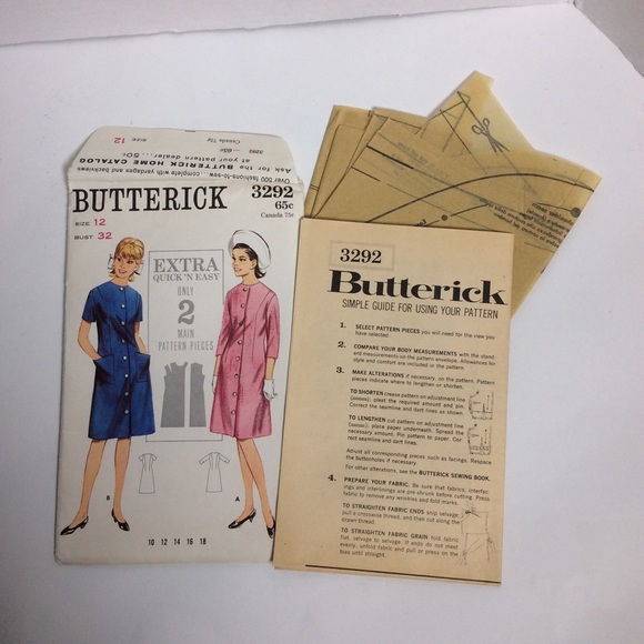 VTG Butterick Sewing Pattern #3292 1 Piece Dress - Picture 7 of 7